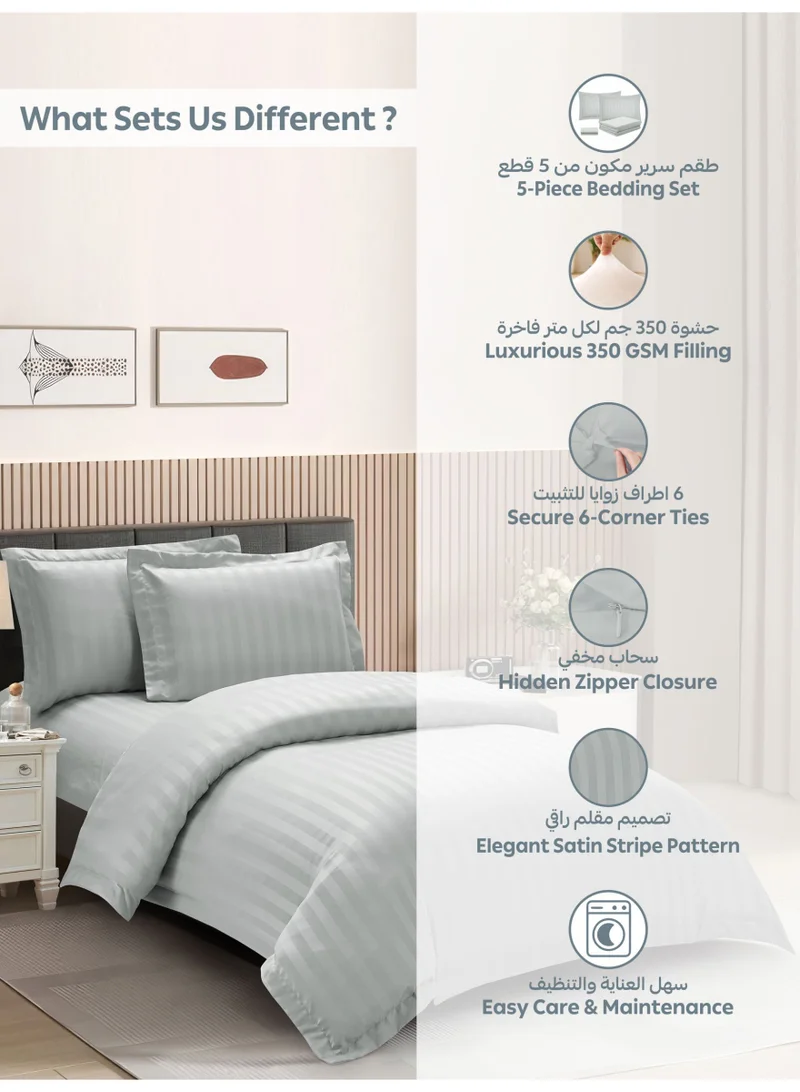 Donetella Striped Comforter Set, Single Size Fits 140x200 cm, 5-Piece Hotel Bedding with 350 GSM Filling – Comforter, Comforter Cover, Fitted Sheet, Pillowshams.