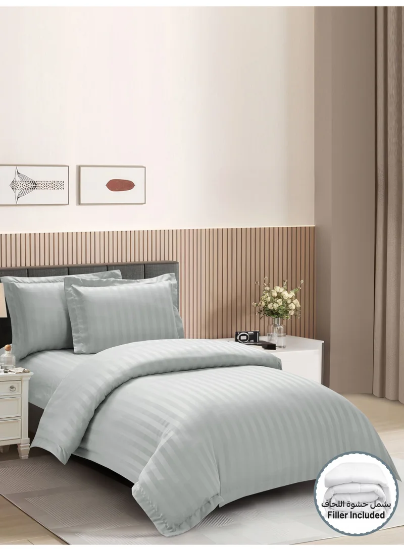 Donetella Striped Comforter Set, Single Size (170x230 cm), 5-Piece Hotel Bedding with 350 GSM Filling – Comforter, Comforter Cover, Fitted Sheet, Pillowshams.