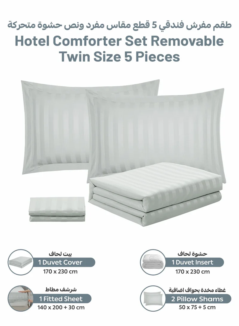 Donetella Striped Comforter Set, Single Size Fits 140x200 cm, 5-Piece Hotel Bedding with 350 GSM Filling – Comforter, Comforter Cover, Fitted Sheet, Pillowshams.