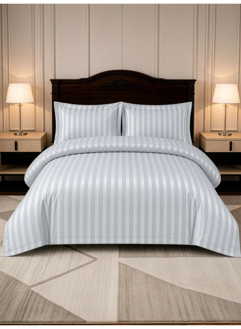 Donetella Hotel Striped Comforter Set, Fits 140x200 cm Size Bed, Removable Duvet Filler Included, 5-Pcs Single Size, 350 GSM Filling.