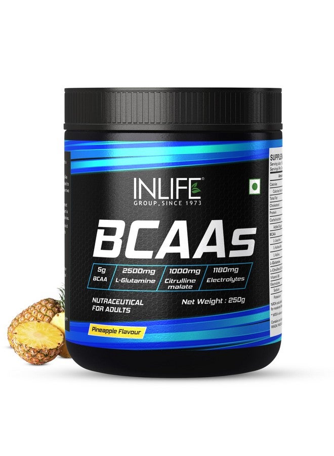 Inlife مكمل INLIFE BCAA 7 جرام | أحماض أمينية مُعالجة للقبل والبعد والداخل | مشروب طاقة للتمرين، 2.5 جرام L-جلوتامين، 1 جرام سيترولين ماليت، 1180 ملجم مسحوق إلكتروليتات (أناناس، 250 جرام) - Image 1