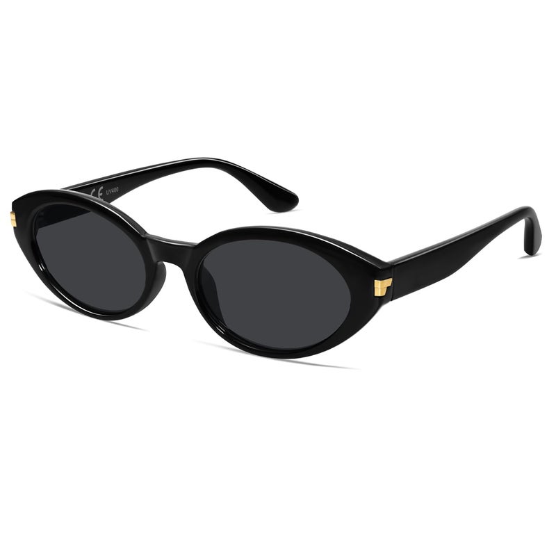 VANLINKER Polarized Retro Oval Sunglasses for Women Men Small Face Vintage 90s Shades VL9850,Black - Image 1