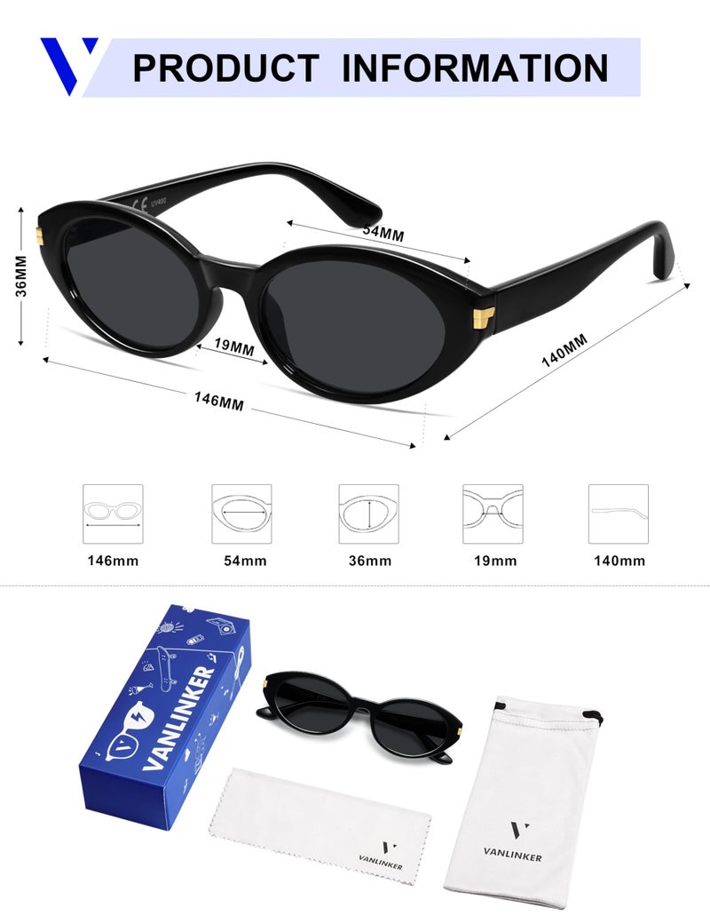 VANLINKER Polarized Retro Oval Sunglasses for Women Men Small Face Vintage 90s Shades VL9850,Black - Image 5