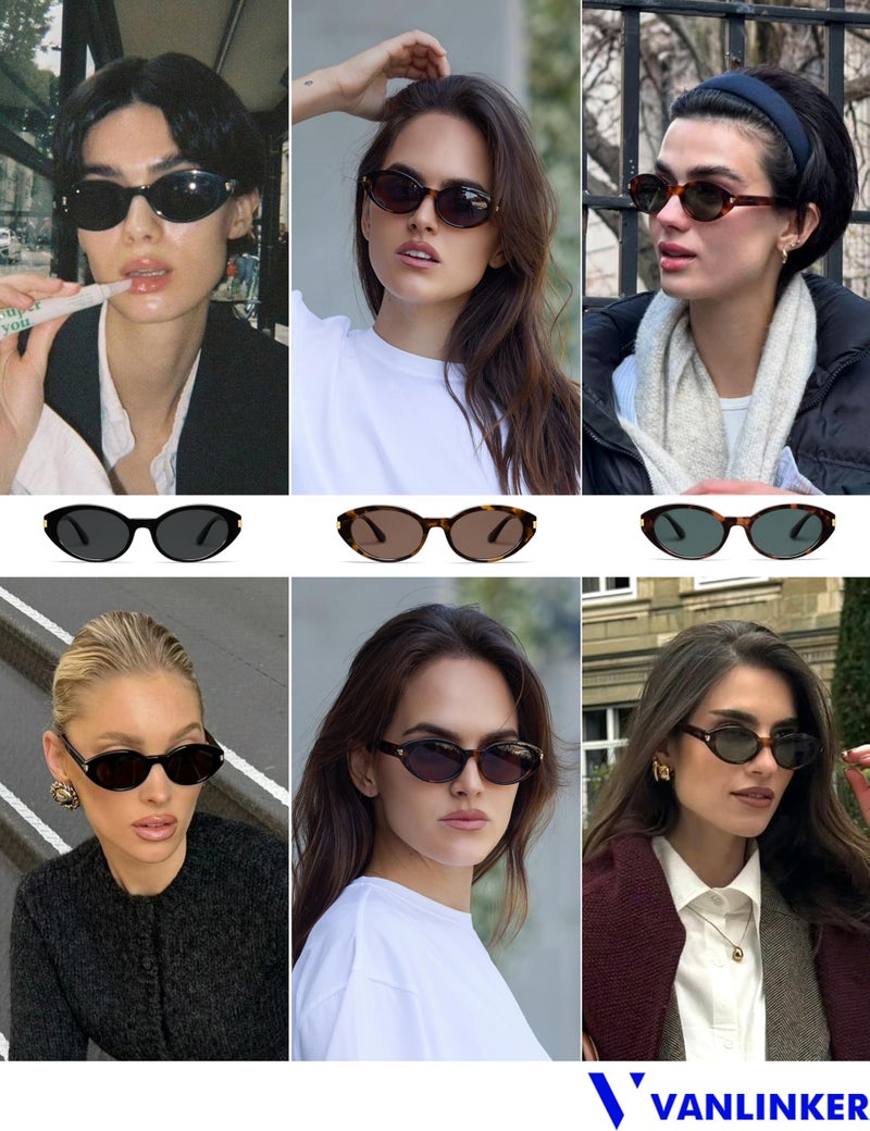 VANLINKER Polarized Retro Oval Sunglasses for Women Men Small Face Vintage 90s Shades VL9850,Black - Image 3
