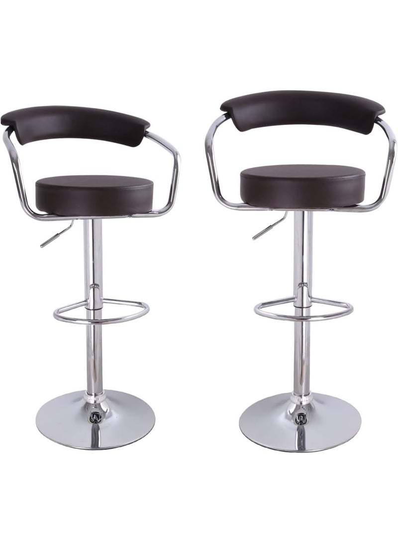 Adjustable Bar Stool Chair Set (2 Pieces) – Cushioned Leatherette Swivel Chairs with Curved Back, Chrome Arms & Pedestal Base - Image 1