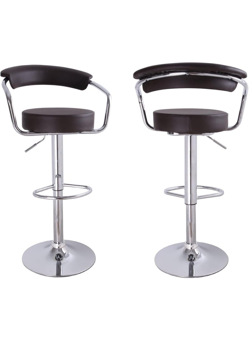 Adjustable Bar Stool Chair Set (2 Pieces) – Cushioned Leatherette Swivel Chairs with Curved Back, Chrome Arms & Pedestal Base - Image 3