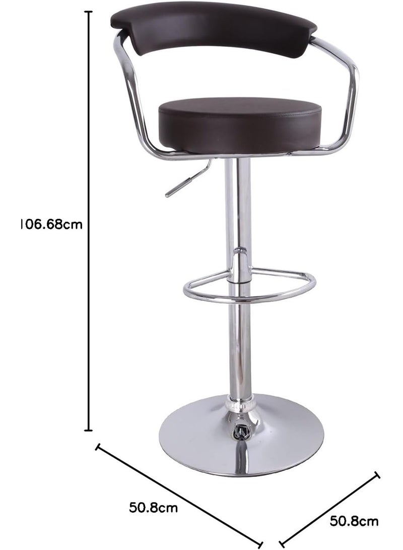 Adjustable Bar Stool Chair Set (2 Pieces) – Cushioned Leatherette Swivel Chairs with Curved Back, Chrome Arms & Pedestal Base - Image 2