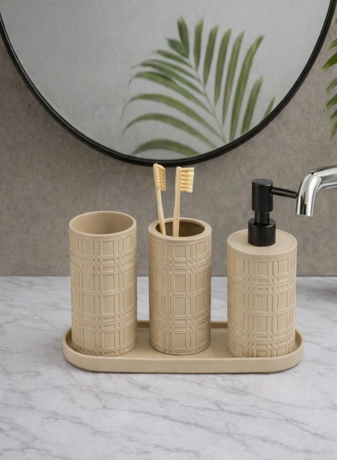 VOCO Bathroom Soap Dispenser 4 Piece Set for Wash Basin Countertop Handwash Liquid Soap Dispenser with Soap Holder Bathroom Accessories Set for Home Kitchen Sink Organizer -Beige - Image 4