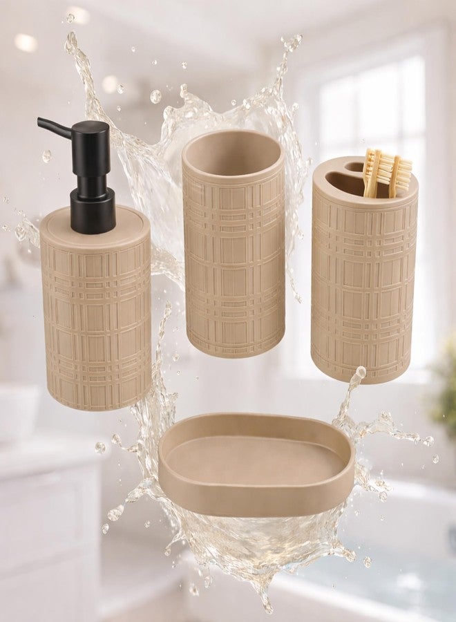 VOCO Bathroom Soap Dispenser 4 Piece Set for Wash Basin Countertop Handwash Liquid Soap Dispenser with Soap Holder Bathroom Accessories Set for Home Kitchen Sink Organizer -Beige - Image 5