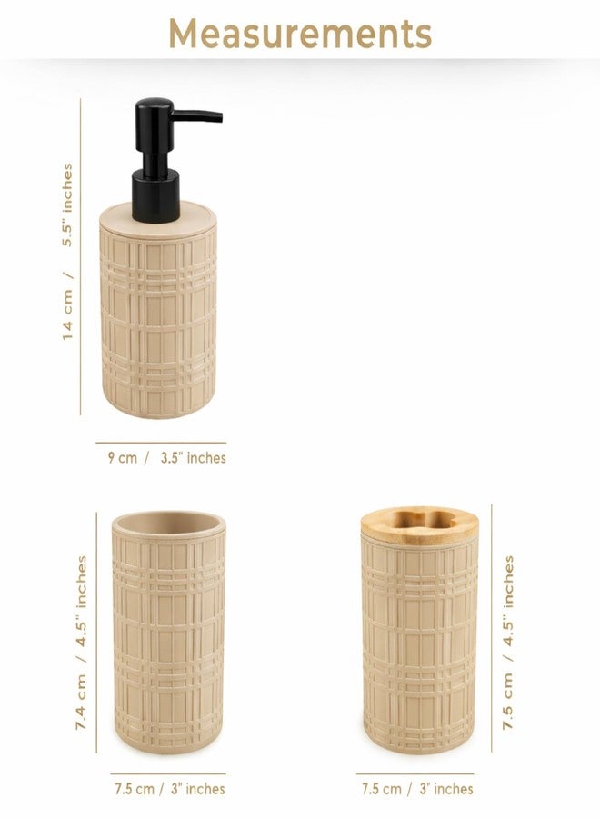 VOCO Bathroom Soap Dispenser 4 Piece Set for Wash Basin Countertop Handwash Liquid Soap Dispenser with Soap Holder Bathroom Accessories Set for Home Kitchen Sink Organizer -Beige - Image 2
