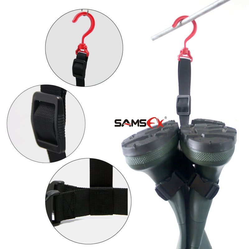 SAMSFX Fishing Wader Boot Hanger Hanging Strap Belt with Swivel Hook (Plastic Hook, Red) - Image 3