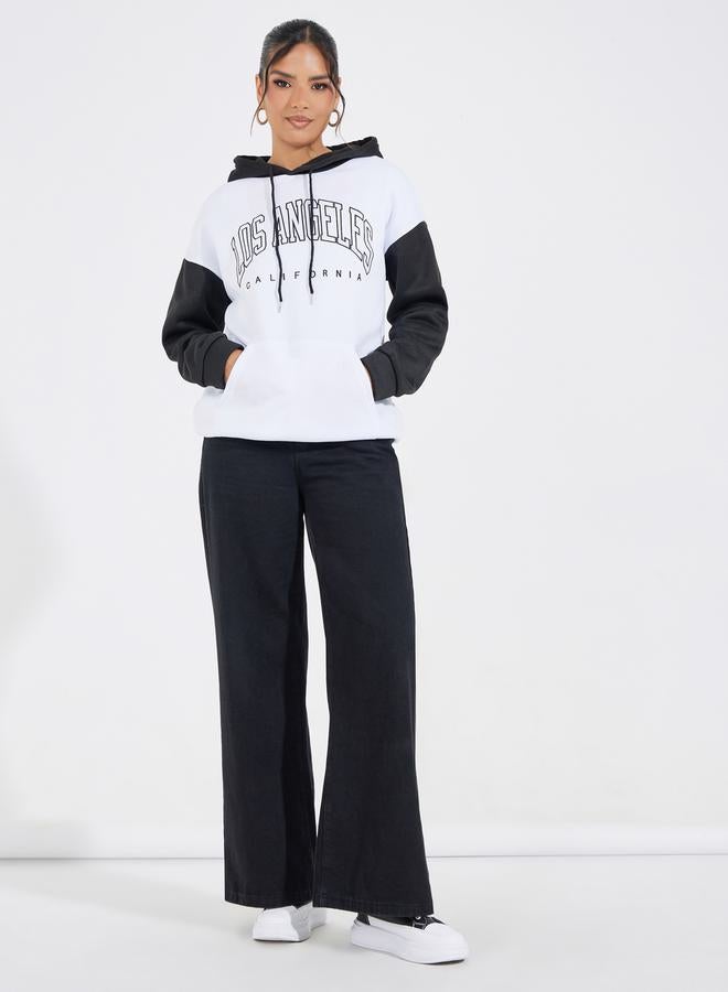 Styli Oversized Longline Color Block Slogan Hoodie - Image 2