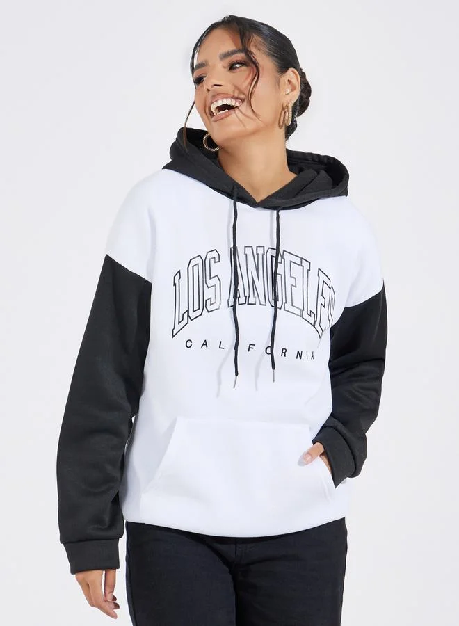 Styli Styli Oversized Longline Color Block Slogan Hoodie