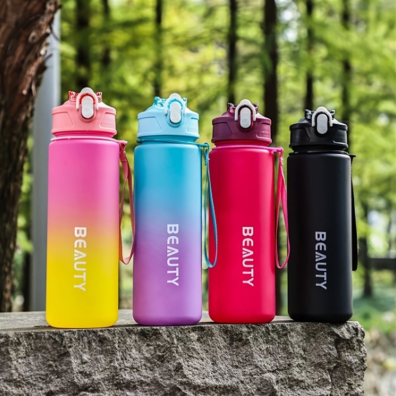 20.9oz 600ml Rose Color Frosted Plastic Water Bottle Durable Lightweight Portable With Measurement Marks For Outdoor Sports Office Use - Image 1