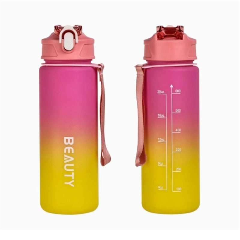 20.9oz 600ml Rose Color Frosted Plastic Water Bottle Durable Lightweight Portable With Measurement Marks For Outdoor Sports Office Use - Image 4