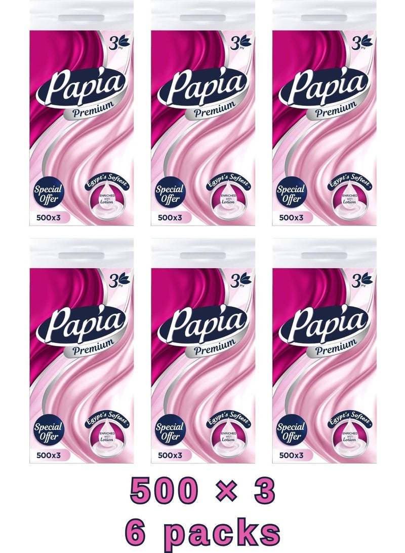 PAPIA Tissues, 500 Tissues - 3× 6 Pack – 3-Ply Soft - Image 1