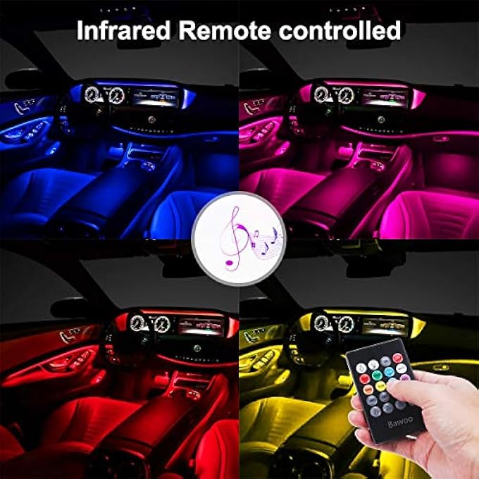 MAKINGTEC Car Led Interior Lights 4Pcs 48 Led Interior Lights Dc 12V Multicolor Music Car Strip Light Under Dash Lighting Kit With Sound Active Function And Wireless Remote Control Car Interior Accessories - Image 2