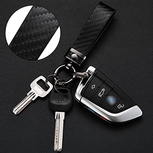 DEKEWEI Carbon Fiber Style Car Keychain Microfiber Leather Key Chain, Universal Key Chains for Key Fobs for Men and Women, 360 Degree Rotatable with Anti-Lost D-Ring (Black) - Image 3
