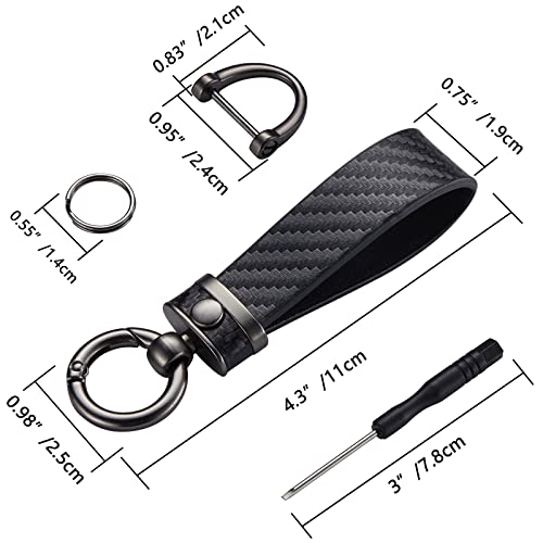 DEKEWEI Carbon Fiber Style Car Keychain Microfiber Leather Key Chain, Universal Key Chains for Key Fobs for Men and Women, 360 Degree Rotatable with Anti-Lost D-Ring (Black) - Image 5