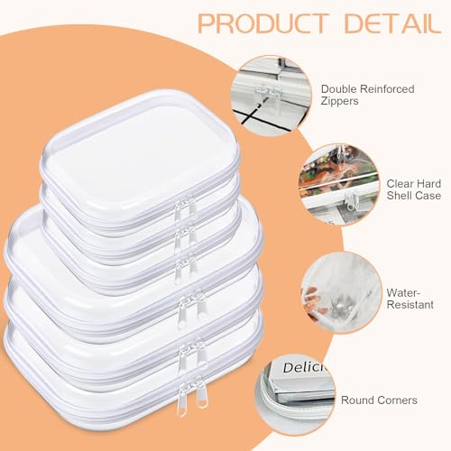 Kuabiz 6 Pcs Clear Hard Zipper Case Hard-Sided Premium Storage Case Plastic Clear Hard Shell Zipper Pouch Portable Travel Organizer Box for Travel Building Blocks Puzzles Cosmetics Makeup Supplies (White) - Image 3