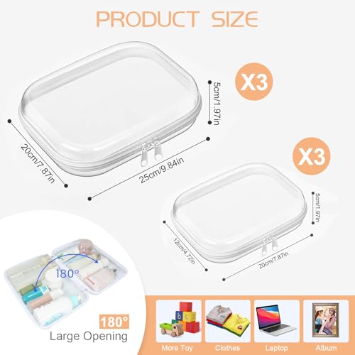 Kuabiz 6 Pcs Clear Hard Zipper Case Hard-Sided Premium Storage Case Plastic Clear Hard Shell Zipper Pouch Portable Travel Organizer Box for Travel Building Blocks Puzzles Cosmetics Makeup Supplies (White) - Image 2