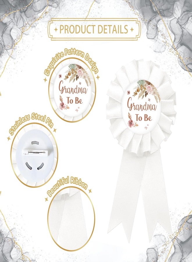 SUPERLUBY Pampas Grass Grandma To Be Tinplate Badge Pin, Boho Grandma to Be Pin for Women, Pampas Gender Reveal Brooch Button Pin, White Rosette New Grandma Button for Baby Shower/Newborn Baby Party Celebration - Image 2