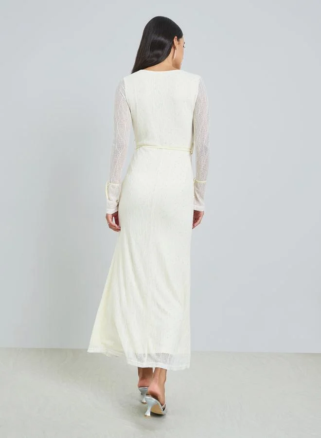 Styli White Lace Long Sleeves Bodycon Maxi Dress