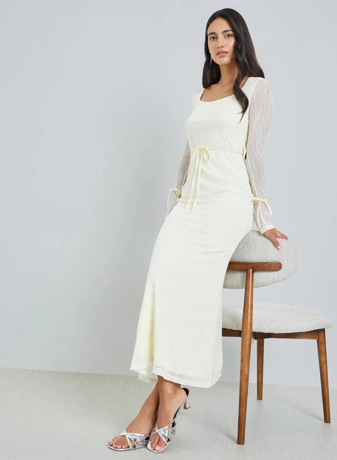 Styli White Lace Long Sleeves Bodycon Maxi Dress
