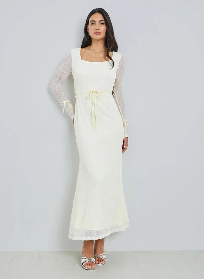 Styli White Lace Long Sleeves Bodycon Maxi Dress