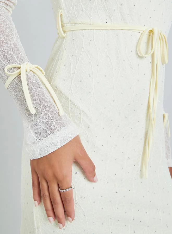 Styli White Lace Long Sleeves Bodycon Maxi Dress