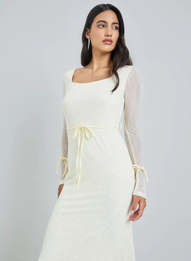 Styli White Lace Long Sleeves Bodycon Maxi Dress