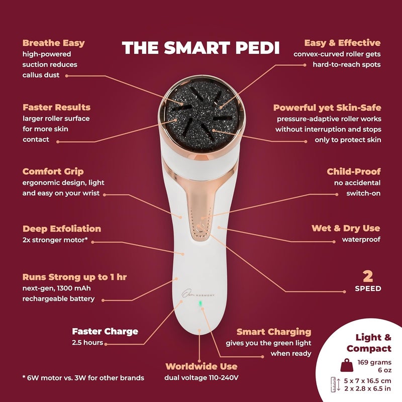 Own Harmony Electric Hard Skin Remover with Vacuum Absorption- Professional Pedicure Tools for Pedi Callus Foot Care - 3 Rollers Electronic Feet File CR2100 - Best for Dry, Cracked Heels (USB Cord) - Image 3