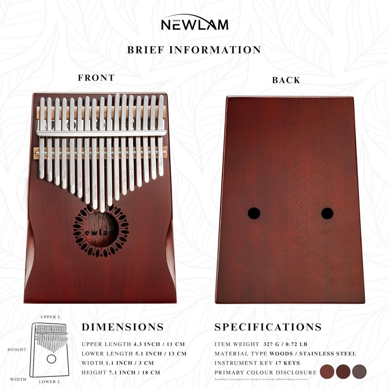 Newlam Kalimba Thumb Piano 17 Keys, Portable Mbira Finger Piano Gifts for Kids and Adults Beginners - Image 3