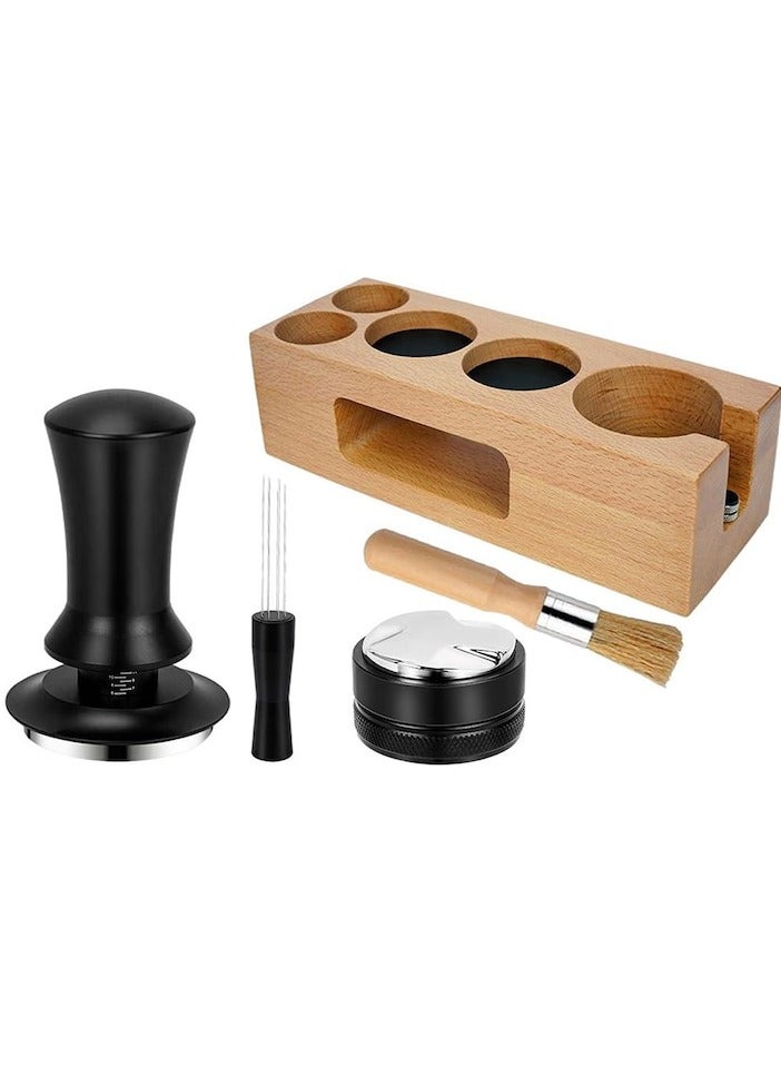 XiuWoo 5 Pack Espresso Tamper Set, With Espresso Tamper Coffee Distributor, Espresso Stirrer, Espresso Tamping Station, Coffee Clean Brush, Espresso Tools for Coffee Bar, 51mm, Multicolor - Image 1