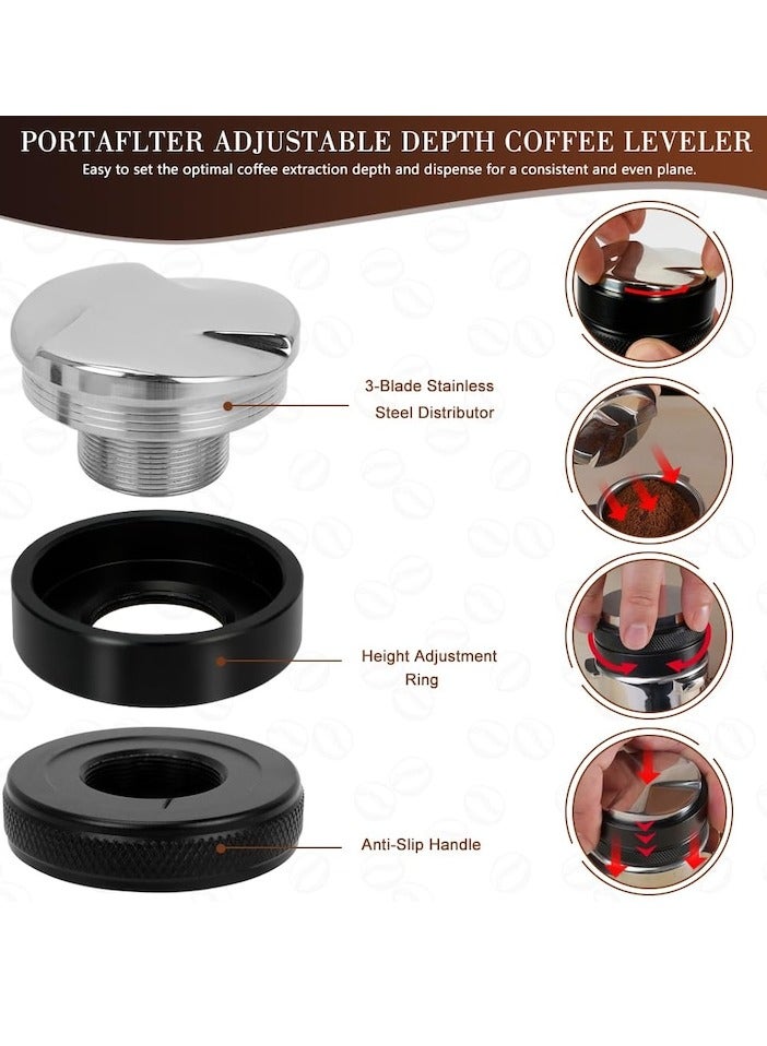 XiuWoo 5 Pack Espresso Tamper Set, With Espresso Tamper Coffee Distributor, Espresso Stirrer, Espresso Tamping Station, Coffee Clean Brush, Espresso Tools for Coffee Bar, 51mm, Multicolor - Image 4