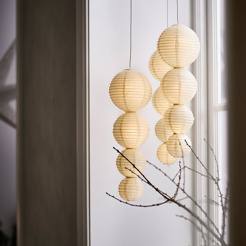 Strala Battery-Operated Paper Ball Pendant Lamp, White, 40 cm - Image 2