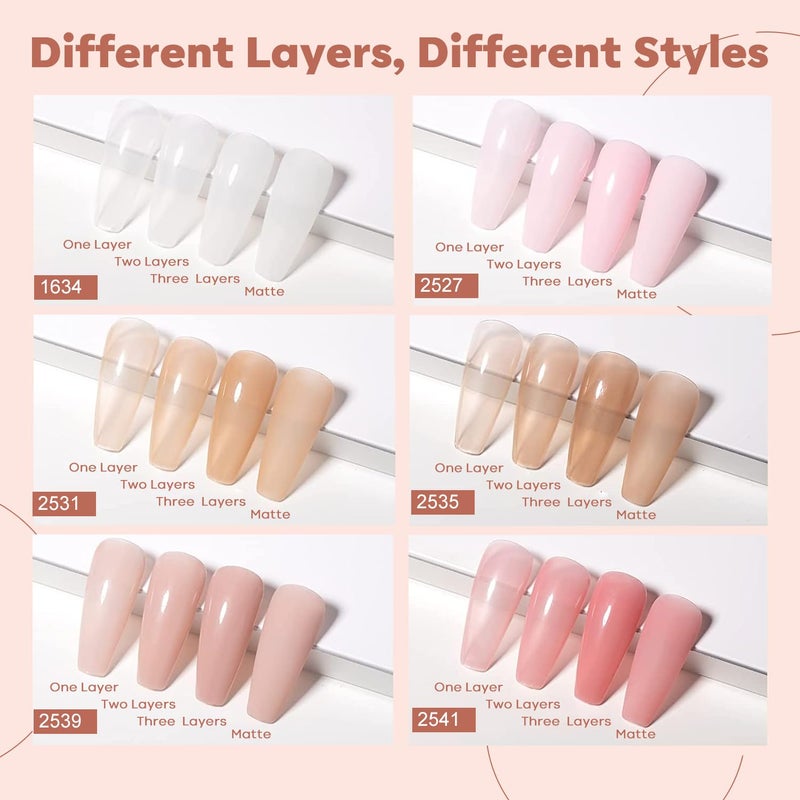modelones Gel Nail Polish 6 Colors Transparent Jelly Milky White Sheer Pink Neutral Nude Gel Polish Nail Soak off Nail Polish French Nail Art Manicure DIY Home Salon Gift for Women - Image 2