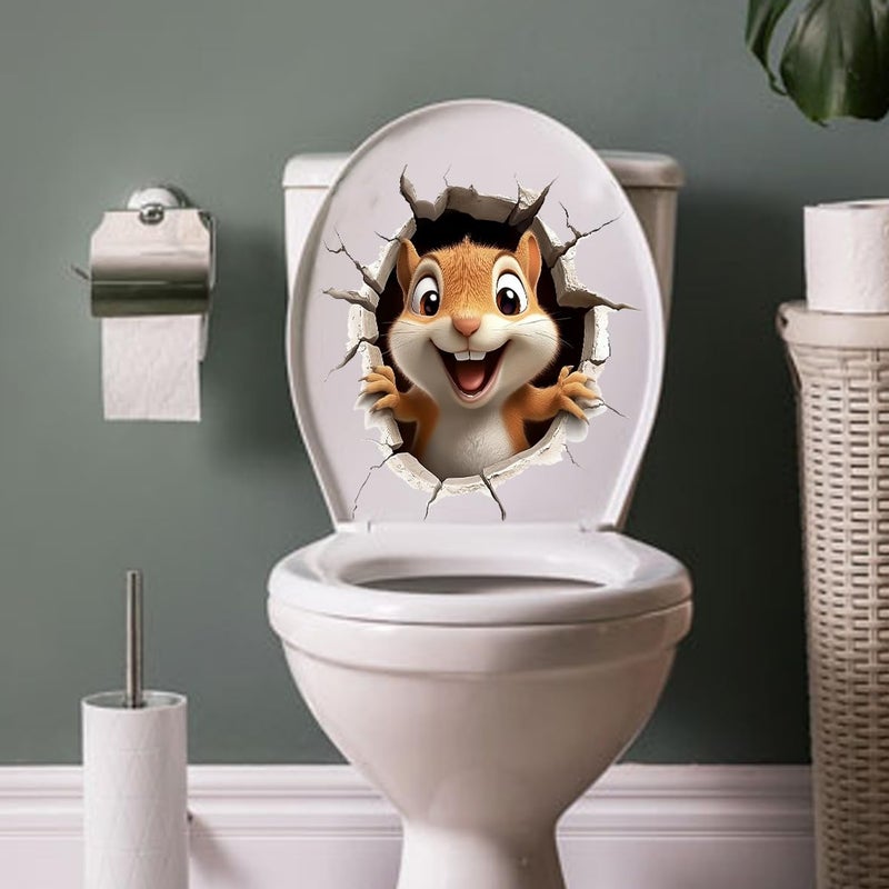 Dreothy Cute Squirrel Cartoon Animal Toilet Lid Decal, Waterproof, Brown, PVC, 10.8" x 11.02" x 0.01" - Image 1