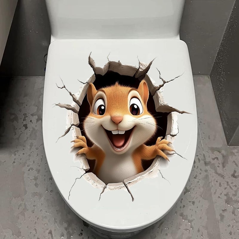 Dreothy Cute Squirrel Cartoon Animal Toilet Lid Decal, Waterproof, Brown, PVC, 10.8" x 11.02" x 0.01" - Image 5