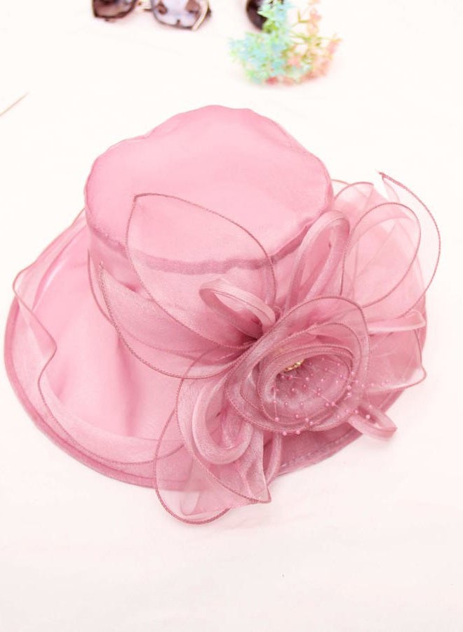 ELLYDOOR Women Derby Fascinator Hat Organza Church Wedding Tea Party Hats Wide Brim Sun Hat, 08 Pink, One size - Image 5