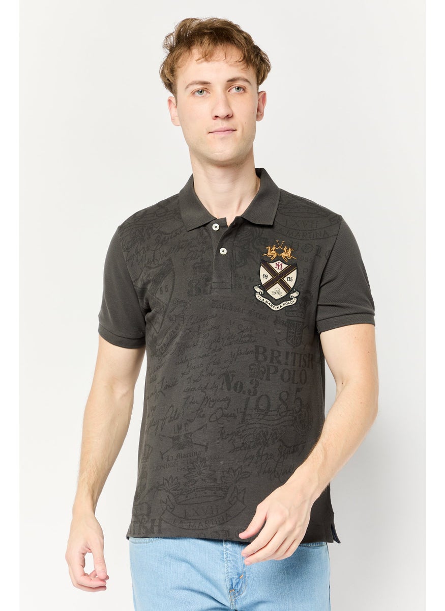 La Martina Men Regular Fit Embroidered Logo Short Sleeves Polo Shirt, Grey  - Image 1