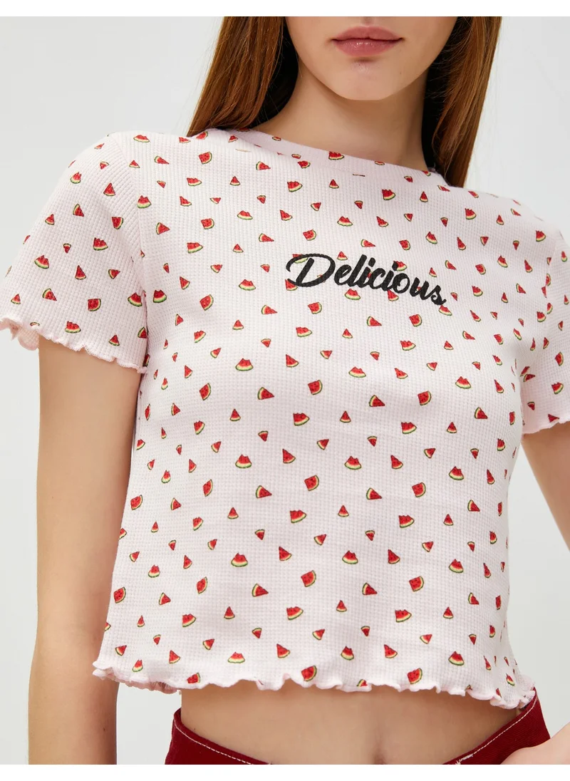 KOTON Crop T-Shirt Printed Crew Neck Short Sleeve