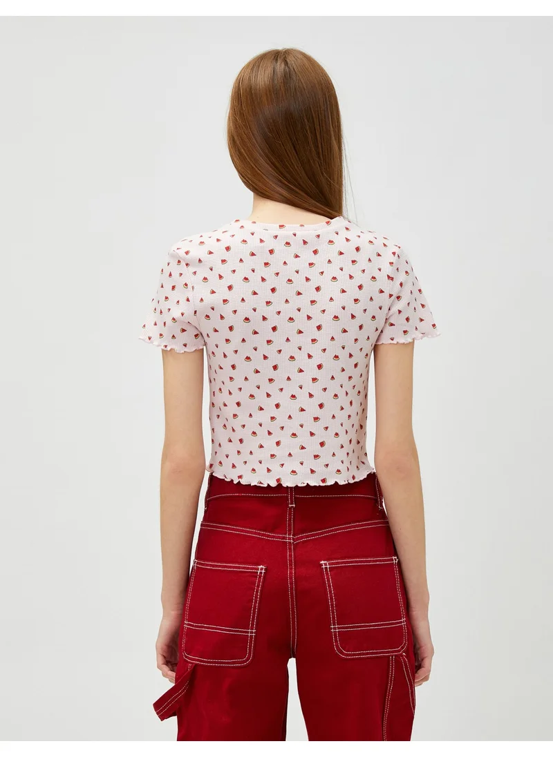 KOTON Crop T-Shirt Printed Crew Neck Short Sleeve
