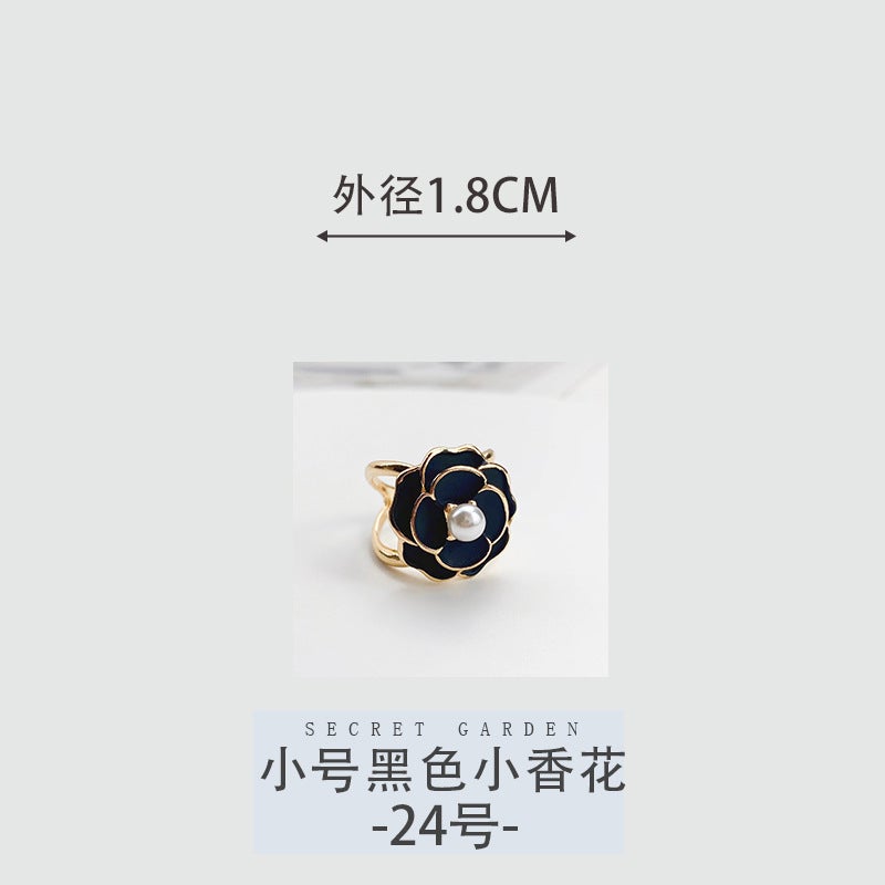 Chic Camellia Coat Button Scarf Buckle [small black small fragrant flower] 