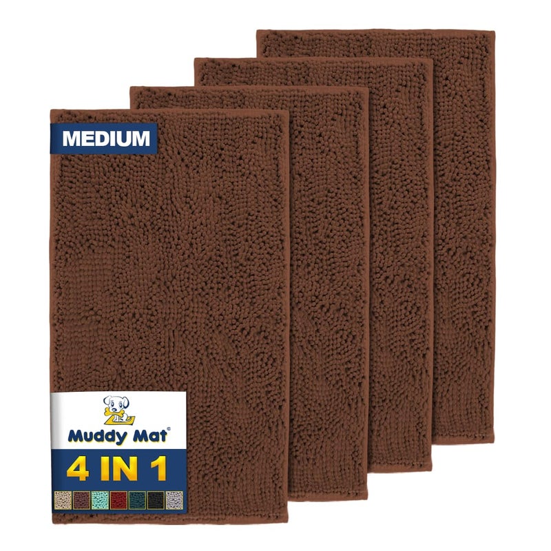 Muddy MatÂ® 4-Piece Brown Medium 30"X19" AS-SEEN-ON-TV Highly Absorbent Microfiber Door Mat, Bath Mat and Pet Rug, Non Slip Thick Washable Soft Chenille for Kitchen Bathroom Bedroom Indoor and Outdoor - Image 1