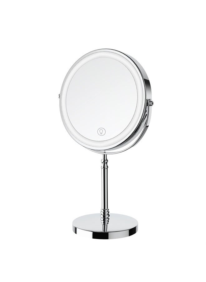 DEIOVWXS Lighted Makeup Mirror, 8" Rechargeable Double Sided Magnifying Mirror with 3 Colors, 1x/10x 360° Rotation Touch Screen Vanity Mirror, Brightness Adjustable Magnification Cosmetic Light up Mirror  - Image 1