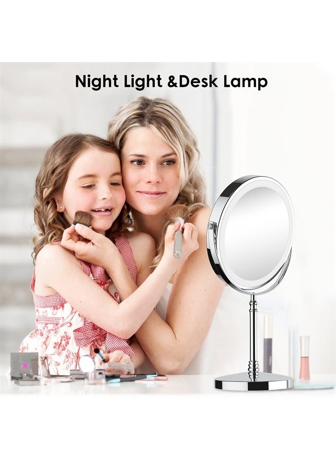 DEIOVWXS Lighted Makeup Mirror, 8" Rechargeable Double Sided Magnifying Mirror with 3 Colors, 1x/10x 360° Rotation Touch Screen Vanity Mirror, Brightness Adjustable Magnification Cosmetic Light up Mirror  - Image 5