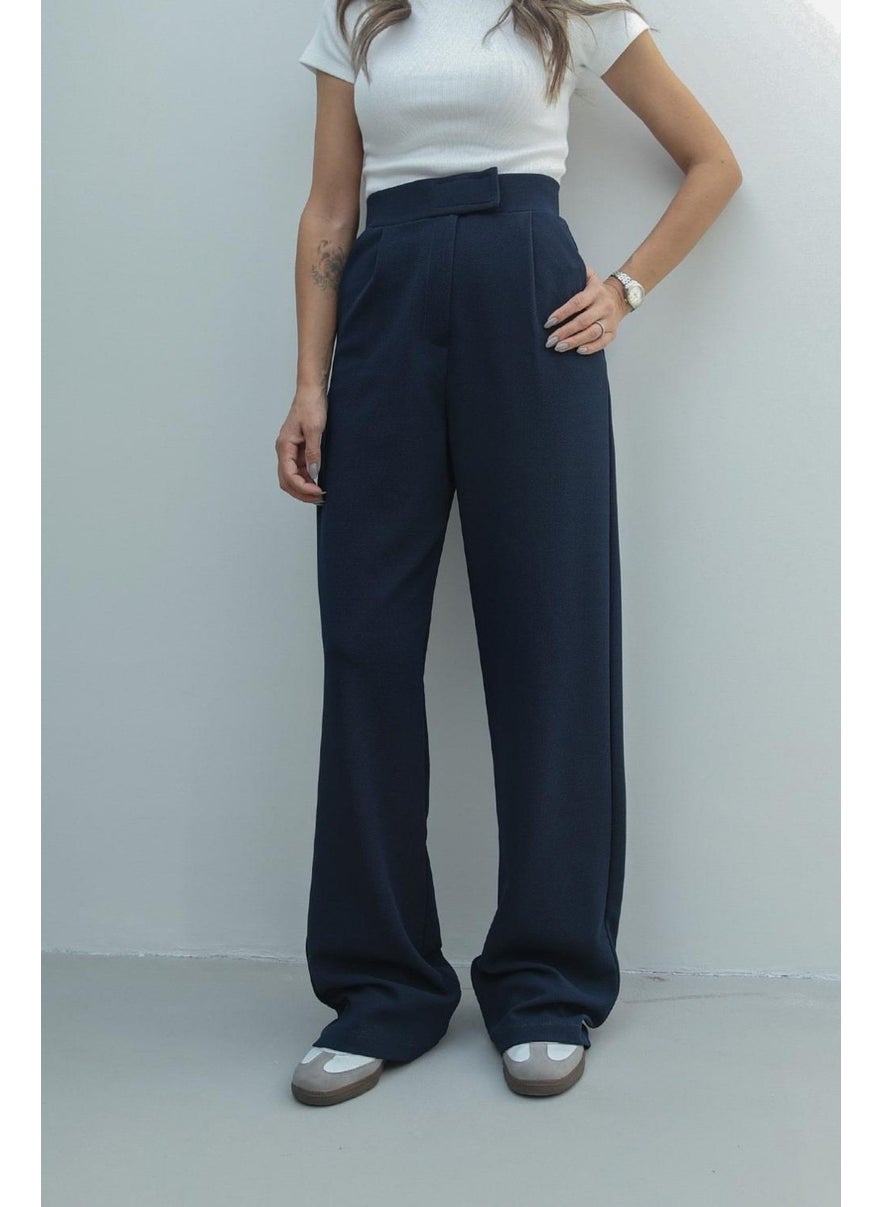 Havoş Havos Navy Blue Senta Velcro Closure Palazzo Trousers  - Image 1
