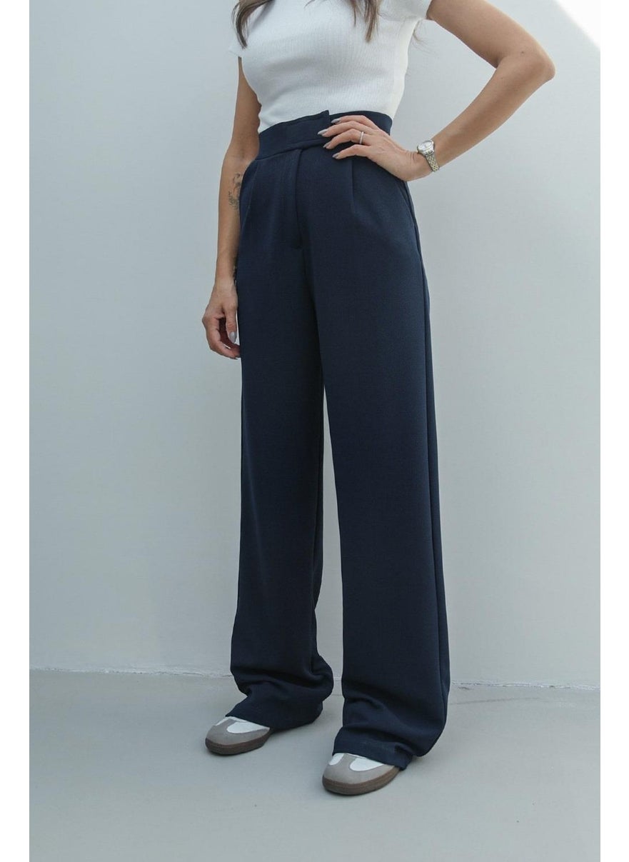 Havoş Havos Navy Blue Senta Velcro Closure Palazzo Trousers  - Image 3