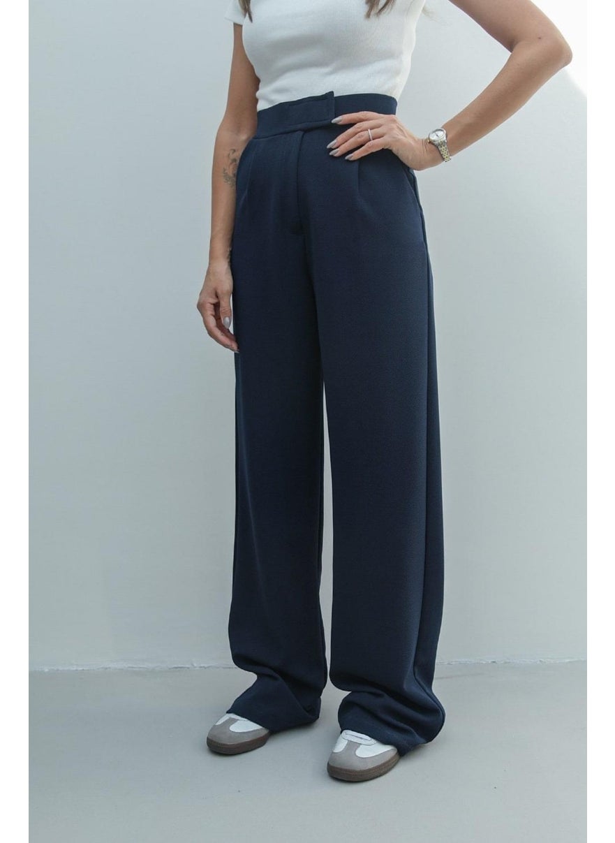 Havoş Havos Navy Blue Senta Velcro Closure Palazzo Trousers  - Image 2